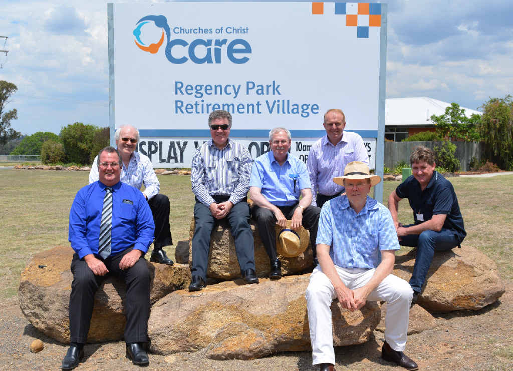 Mayor Peter Blundell, former owner Marcus Barlow. Back: Churches of Christ in Queensland board member Doug Sparkes, CEO Dean Phelan and Chair of Council Greg Runge with Regency Park retirement living manager Chris Newley and Director of Seniors and Supported Living Bryan Mason. Mayor Peter Blundell, former owner Marcus Barlow. Back: Churches of Christ in Queensland board member Doug Sparkes, CEO Dean Phelan and Chair of Council Greg Runge with Regency Park retirement living manager Chris Newley and Director of Seniors and Supported Living Bryan Mason.